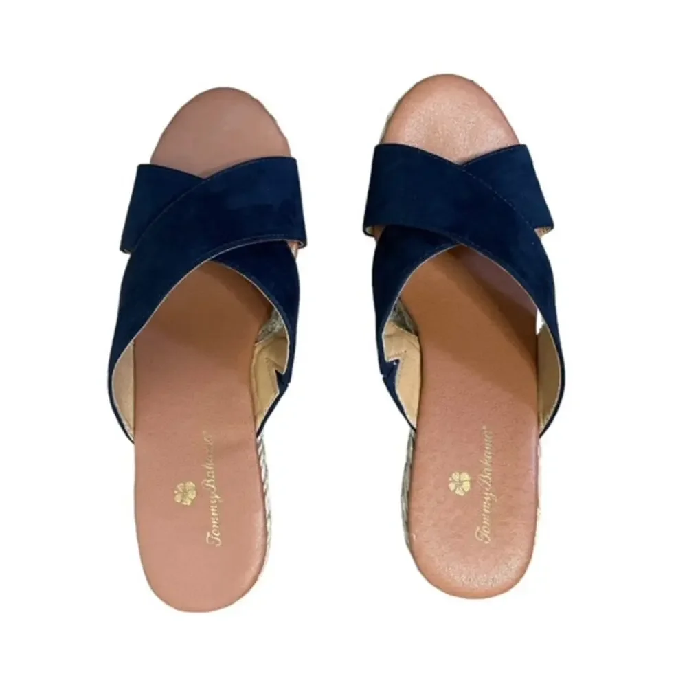 Tommy Bahama Stacey Wedge Slide Sandals Navy Blue Size 9M Espadrille Comfort